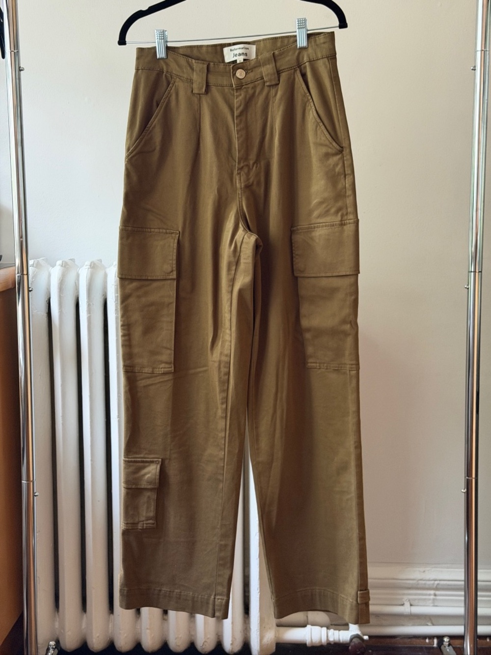 Reformation Bilijana Relaxed Olive Green Soft Cotton Cargo Pants